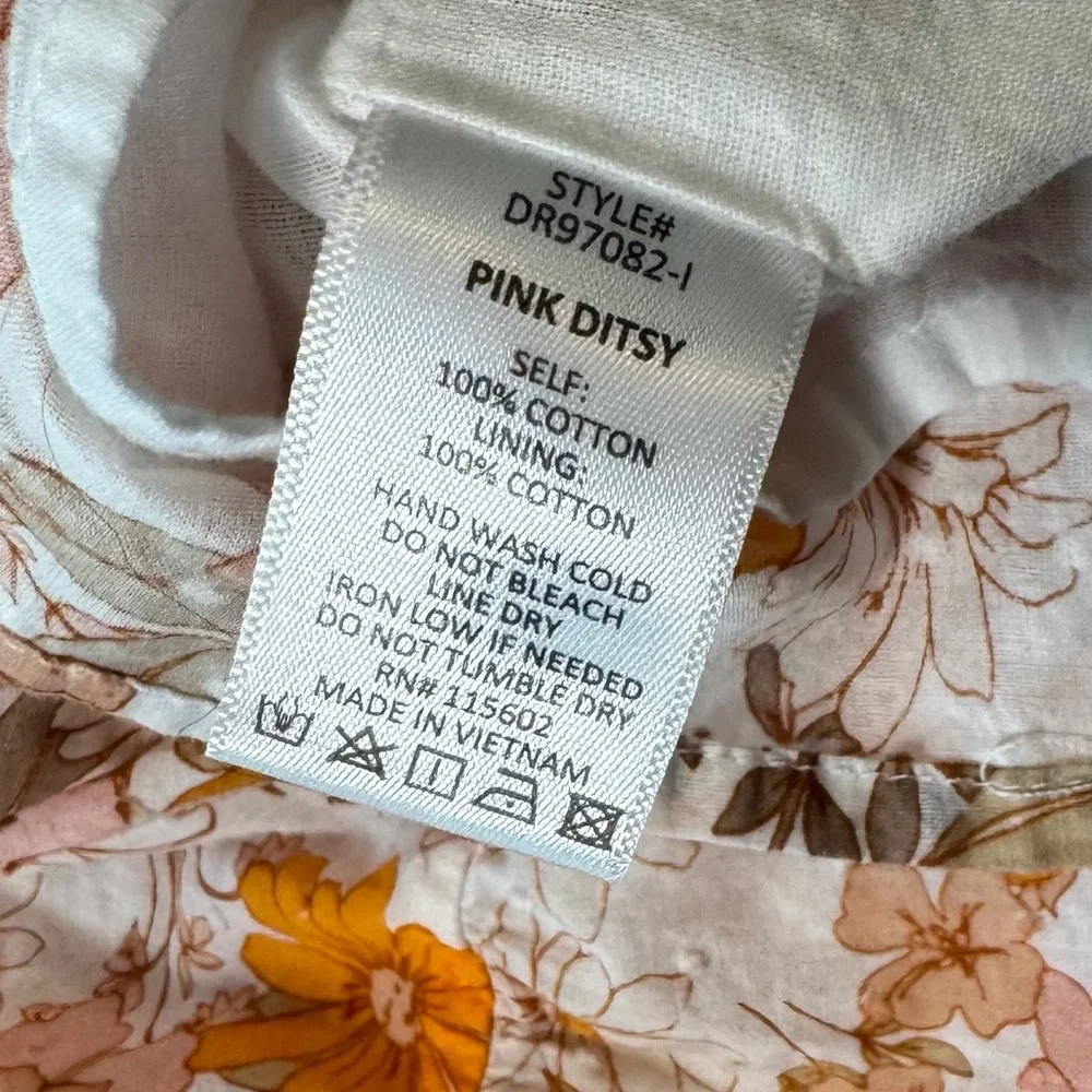 Lush Floral Dress Women’s Small Summer Dress 100% Cotton Orange Pink White - Picture 10 of 10